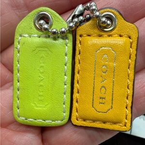 COACH (2)Key Fob Bag Charm Keychain Hang Tag Mini Tags Lime Green &Golden Yellow